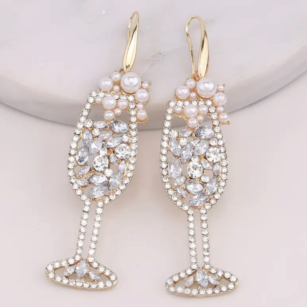 Earrings - Champagne Glass Earrings - The Wine Warehouse CA