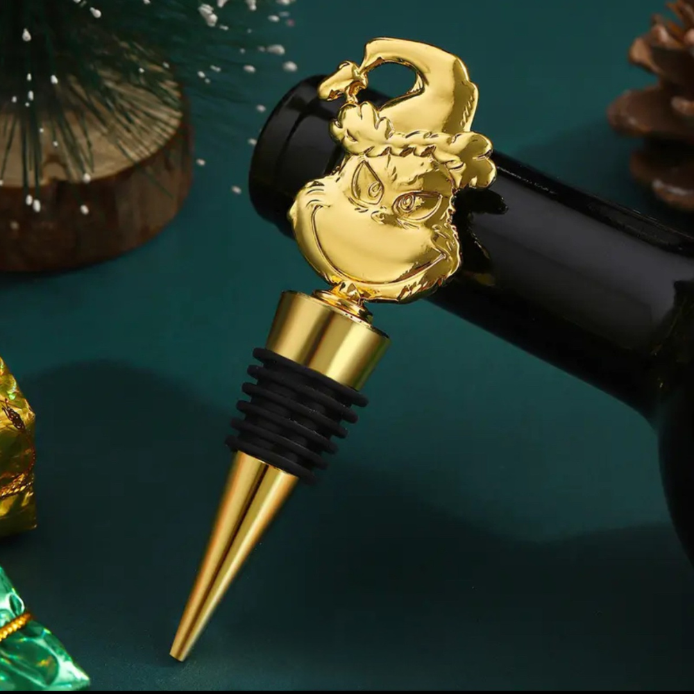 Wine Bottle -  Stopper Gold Grinch Shaped - The Wine Warehouse CA