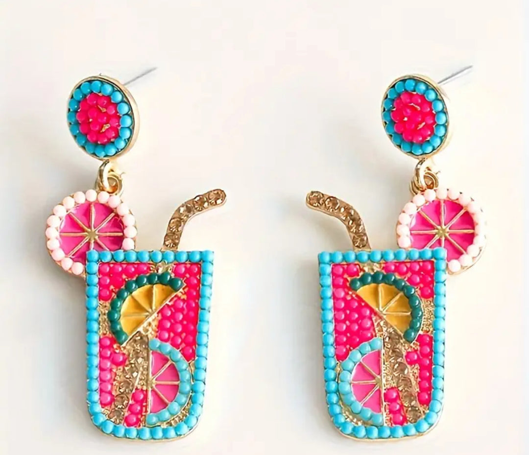 Pink Lemonade Cocktail Earrings - The Wine Warehouse CA