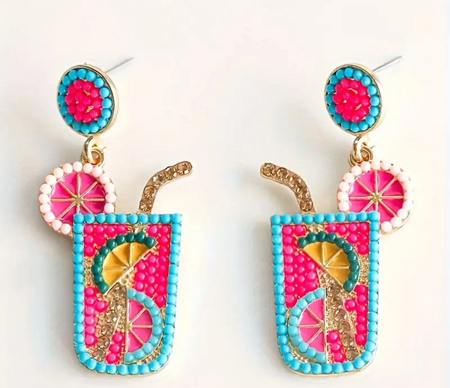 Pink Lemonade Cocktail Earrings - The Wine Warehouse CA