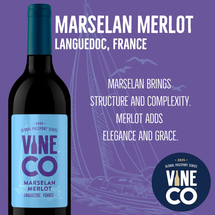 VineCo Global Passport Series - Marselan Merlot, Languedoc, France (Now Available) - The Wine Warehouse CA