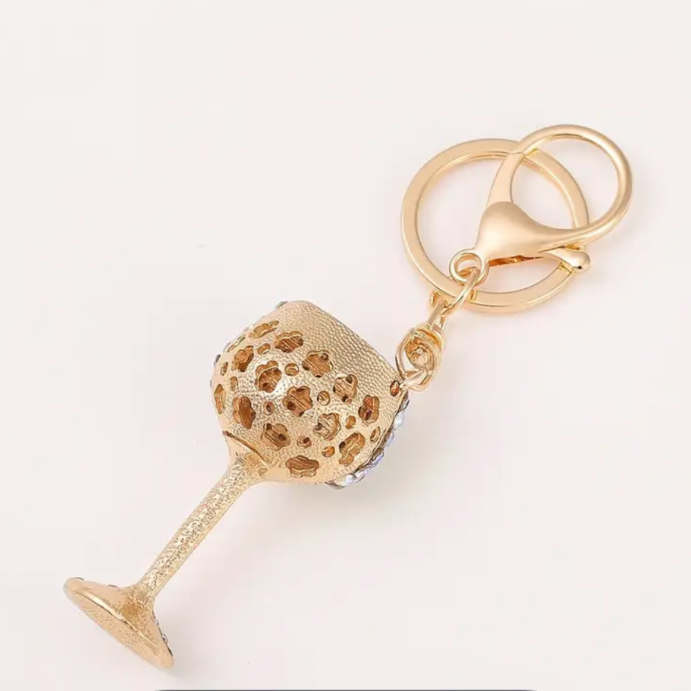 Rhinestone Wine Glass Keychain & Backpack Pendant "Pink" - The Wine Warehouse CA
