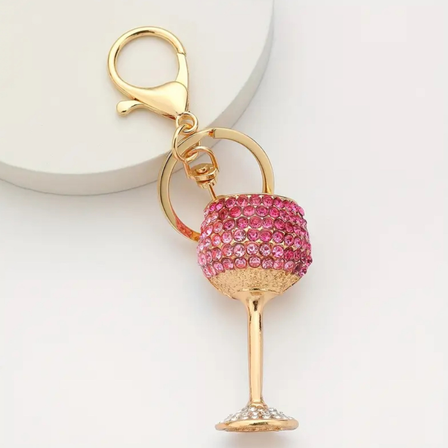Rhinestone Wine Glass Keychain & Backpack Pendant "Pink" - The Wine Warehouse CA
