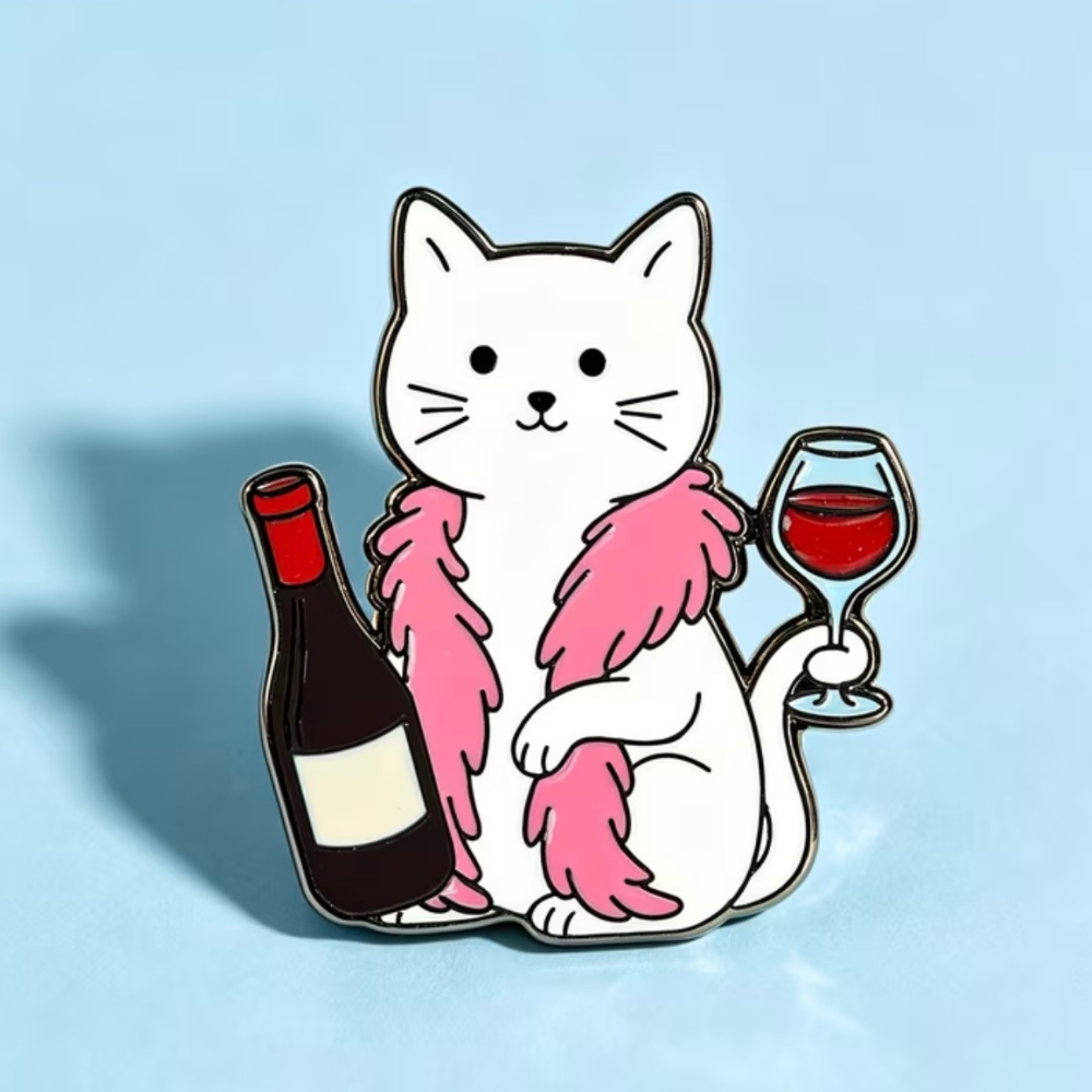 Wine Pin - Cat With Wine Bottle and Glass